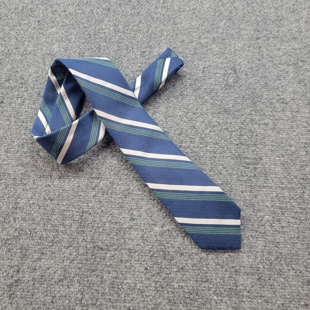 Chaps Mens Silk Blend Striped Necktie Navy Blue Green White 59x3 RN43170